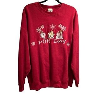 Lee Women’s Red Embroidered Snowmen Fun Day Sweatshirt Size 2X